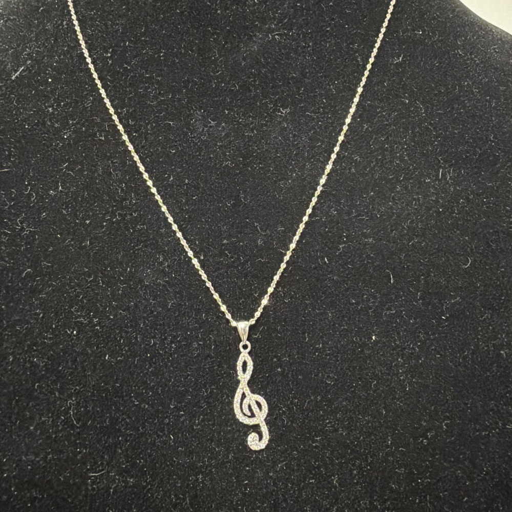 OTC Sterling Silver Twisted Crystal Music  Pendant Necklace 925  20Inches
